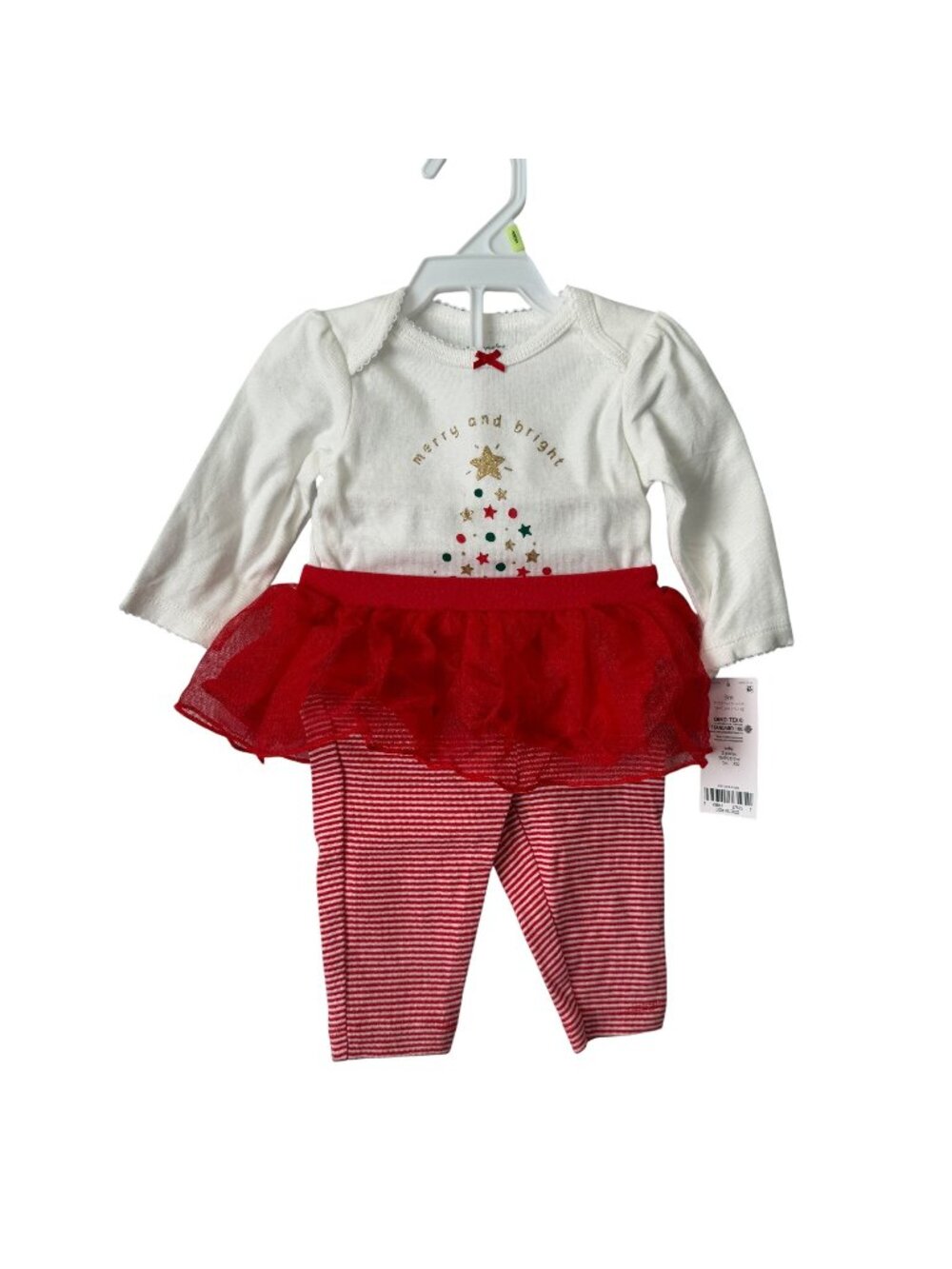NWT Christmas Outfit 2-Pc Set 3M Carters Striped Leggings Tulle Skirt